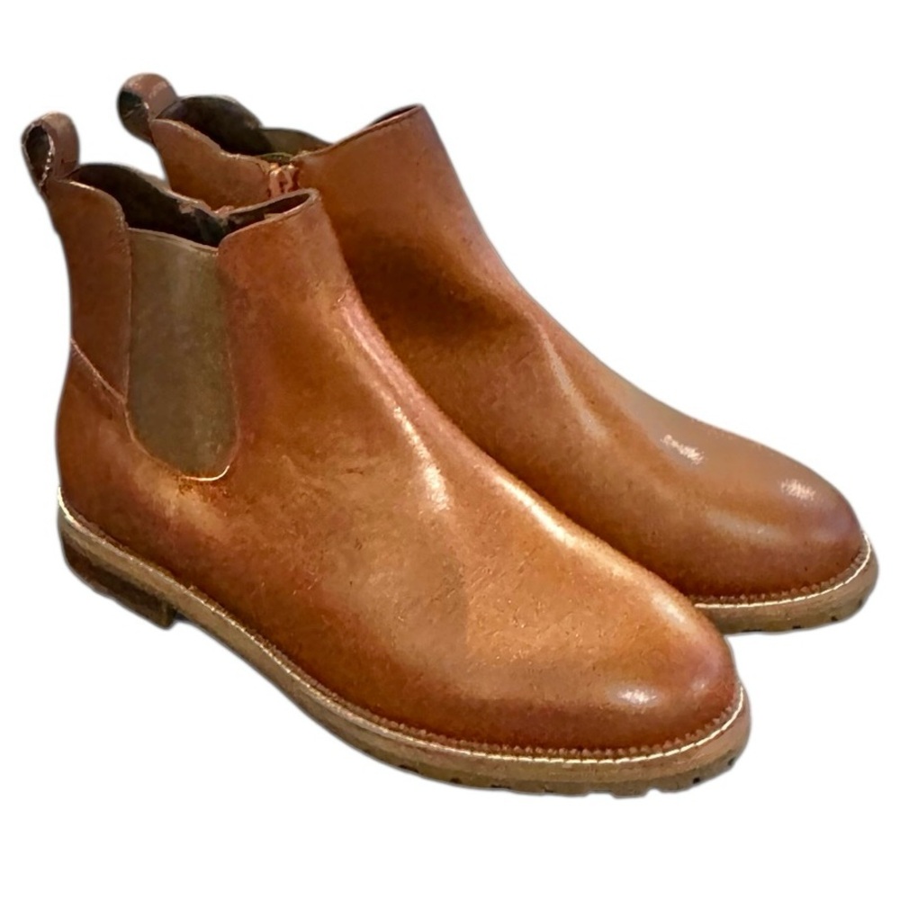 Lands End Dark Caramel Brown Ankle Boots Booties Stretch Zipper Womens 10 NEW